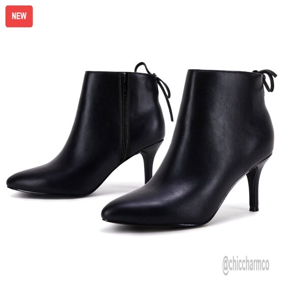 Pointed Toe Kitten Heel Ankle Booties Strappy Bow Tie Dress Boots